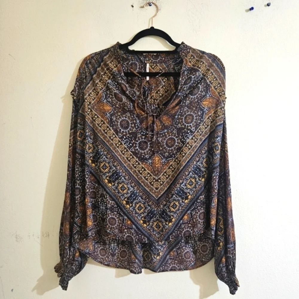 Free People Little Runaway Medallion Print Blouse